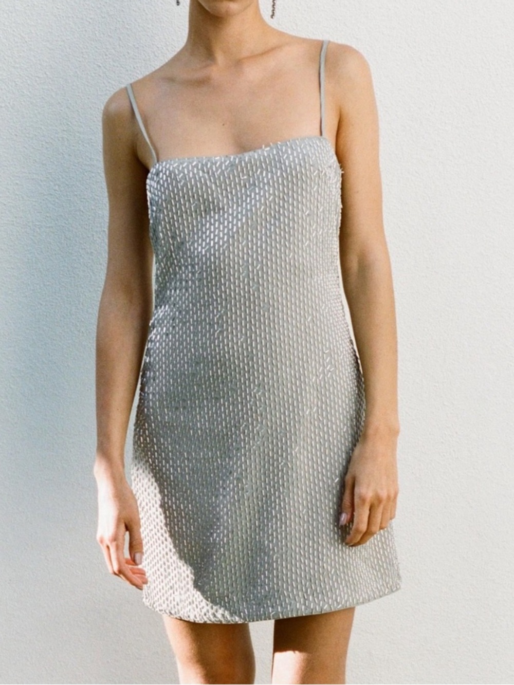 Zara Silver Beaded Mini Slip Dress